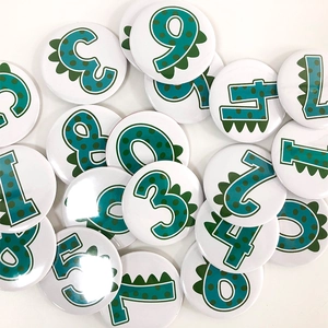 Cute cartoon dinosaur number badges 0-9 for kids birthday party favors