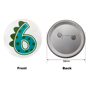 Cute cartoon dinosaur number 6 round pin badge for kids birthday party 58mm