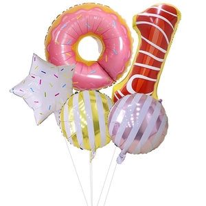 5-piece donut party balloon set with pink number 1 for first birthday decorations