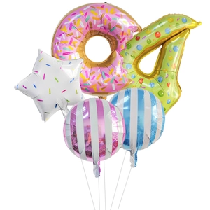 Donut themed balloon set with 32-inch foil shapes for birthday party decoration