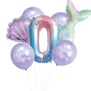 Meerjungfrau Party-Ballonset mit Muschel, Schwanzform und Farbverlauf Nummer 0 Deko