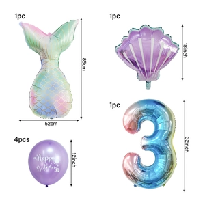 Meerjungfrau Party Ballon-Set Detail mit Maßen für Muschel Schwanz und Nummer 3 Ballons