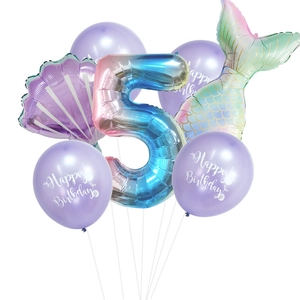 Detail von Meerjungfrau 5. Geburtstag Ballon-Set mit Farbverlauf und Meerjungfrauenschwanz