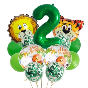 Dschungel Thema 2. Geburtstag Ballon Set mit grüner Nummer 2 und Waldtiere Folienballons