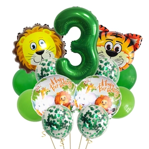 Detail von Dschungel-Tierballons zum 3. Geburtstag mit grüner Zahl und Löwenkopf