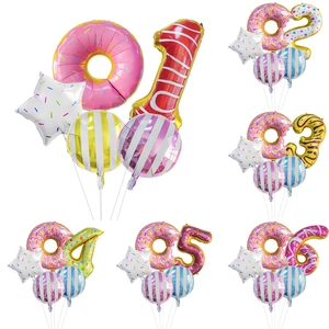 Donut Birthday Balloon Combo Aluminum Foil Number Balloon Party Decoration For Children Sweet Celebration Dessert Theme Accessories