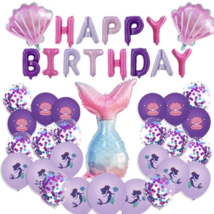 Zeemeermin feestpakket met schelpballonnen en happy birthday letterbanner
