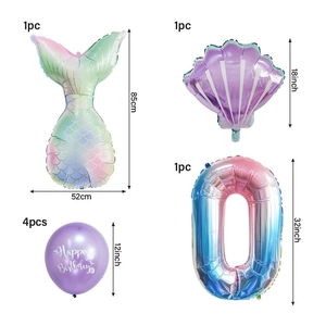 Meerjungfrau Party Ballon Set mit Fischschwanz Muschel Nummer 0 und Happy Birthday Ballons