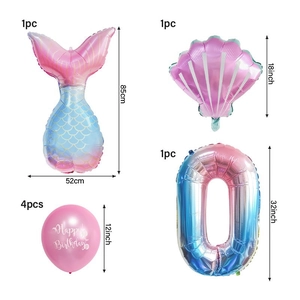Meerjungfrau-Ballonset mit rosa Fischschwanz Muschel und Zahl 0 Folienballons Set