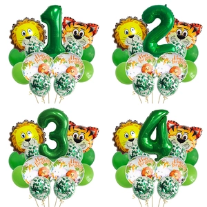 Jungle Safari Geburtstag Luftballons Grüne Zahl Folie Latex Löwe Tiger Dekorationen Für Kinder Geburtstag Party Deko