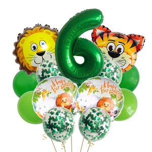 Dschungeltier Ballon-Set mit grüner Zahl 6 für die Dekoration zum 6. Geburtstag