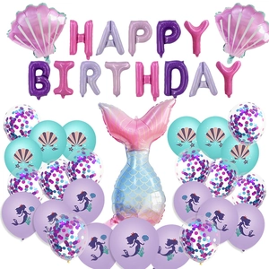 Zeemeermin Thema Verjaardagsfeest Decoraties Set Happy Birthday Folie Letter Ballonnen Zeemeermin Staart Schelp Metallic Latex Ballonnen