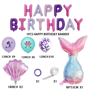 Zeemeermin staart en schelp ballonnenset voor verjaardagsdecoratie met Happy Birthday banner