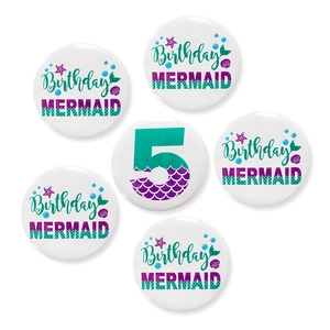 Mermaid Birthday Party Tinplate Badge Button Pin Teal Purple Fish Scale Theme Birthday Decoration For Kids Girls Gift