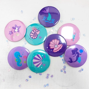 Mermaid Theme Round Pin Badge Ocean Style Seahorse Shell Cartoon Button Brooches Birthday Party Favors For Kids Accessory