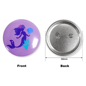 Round mermaid theme 58mm tinplate badge button with ocean elements and metal safety pin