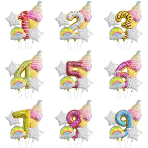 Balloon set collection including large numbers, ice cream cones and colorful star balloons