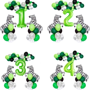 27pcs jungle zebra balloon set with large green numbers for kids' birthday party decor