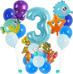 Ocean Theme Balloon Birthday Decoration Aluminum Foil Latex Cartoon Octopus Seahorse Starfish Number For Kids Party
