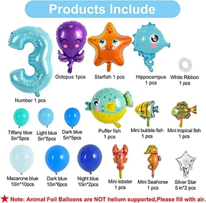 Ocean theme party balloon kit with 32 inch number 3 and sea animal foil balloons