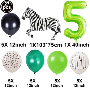 27-piece jungle party balloon set with zebra foil and green number 5 for kids birthday