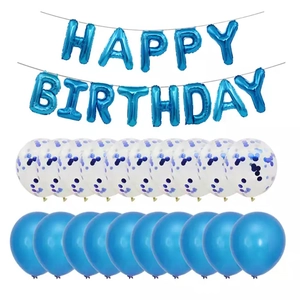 Deep blue Happy Birthday foil alphabet balloons and blue confetti latex balloons set