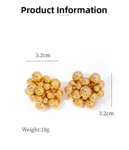 Detailed size view of cluster gold ball earrings with 3.2cm diameter and 18g weight