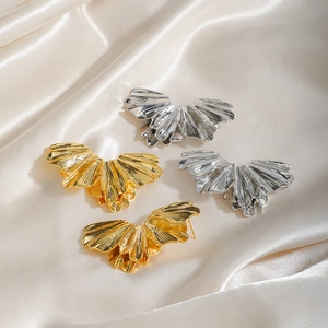 Elegant 18K gold plated irregular fan-shaped earrings with textured pleats on satin fabric