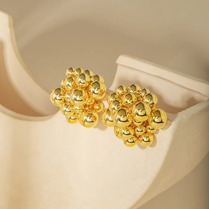 High-End Metal Ball Cluster Stud Earrings With Silver Earring Post Modern Geometric Brass Gold Silver Plated Jewelry For Women
