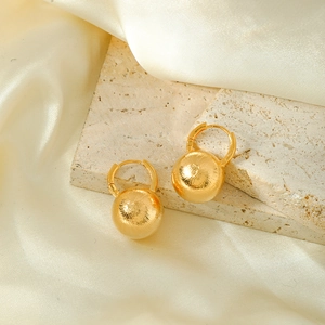 Minimalist matte 18K gold brass hoop earrings with brushed metal ball charms