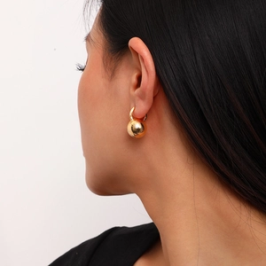 Minimalist 18K gold plated brass hoop earrings with matte brushed sphere pendant
