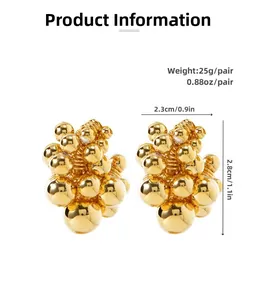 Detail of 18K gold grape bunch earrings with weight specs 25g and size 2.3cm by 2.8cm