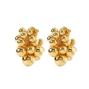 Chic 18K gold clusters of metal beads in a grape-shaped C-style drop earring design