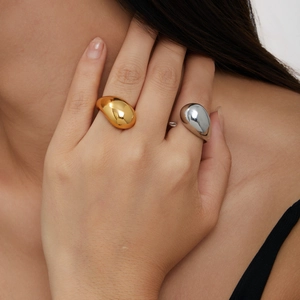 Bague Laiton Goutte Eau Irrégulière Métal Liquide Plaqué Or 18K Minimaliste Polie Moderne Bijoux Pour Femmes