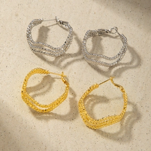 18K gold plated copper twisted geometric ball hoop earrings in gold and silver set