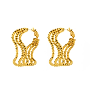 18K gold plated twisted geometric ball earrings with multi-layer wavy beaded design