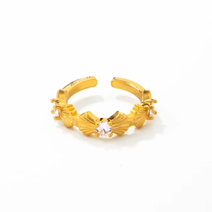Elegante anello a fiocco placcato oro 18K con pietre di zircone in stile vintage minimalista