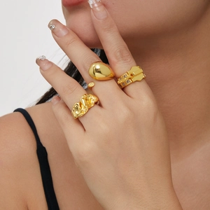 18K Vergoldeter Kupfer Reißverschluss Offener Verstellbarer Ring Unregelmäßige Textur Geometrischer Ring Mode Schmuck Für Damen