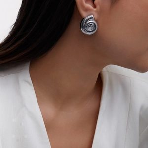 Polished silver spiral shell earrings in 18K gold plated minimalist ocean style