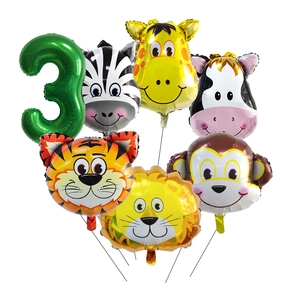 Ballons En Aluminium Animaux De La Jungle Avec Ballon Chiffre Vert Pour Décoration De Fête D'anniversaire Enfants Lion Tigre