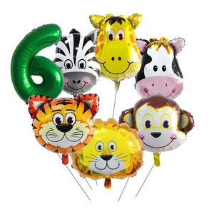 Kit de ballons animaux safari avec tigre, lion, singe et chiffre 6 vert pour anniversaire