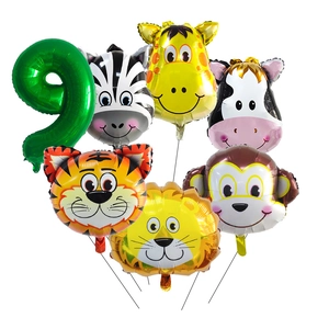 Décoration fête animaux avec ballon chiffre 9 et têtes d'animaux de la jungle