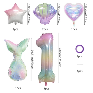 Mermaid birthday balloon set with rainbow number 1, foil stars, shells and hearts