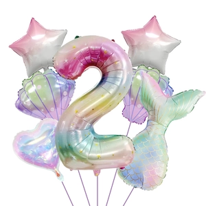 Rainbow mermaid balloon kit with giant number 2, heart, shell, and star for 2nd birthday