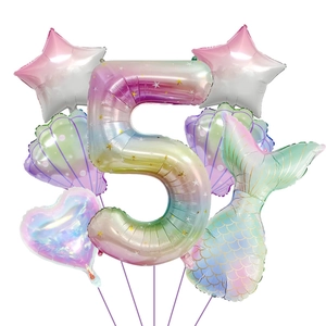 7-piece mermaid balloon set with gradient number 5, shell and tail foil balloons