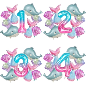 Ballon en Aluminium Décoration Anniversaire Sirène Chiffre Dégradé Baleine Coquillage Queue de Sirène Pour Anniversaire Enfants