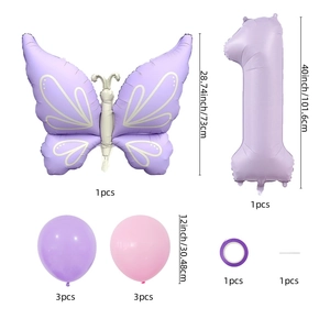 Matte butterfly and 40 inch cream purple number 1 foil balloon set for birthday parties