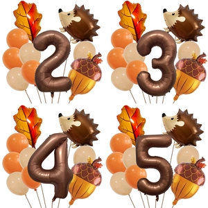 Thanksgiving Autumn Harvest Hedgehog Maple Leaf Acorn Digital Number Aluminum Foil Latex Balloons For Birthday Party Decor