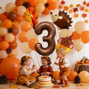Autumn hedgehog and maple leaf balloon set for 3rd birthday party forest theme decoration
