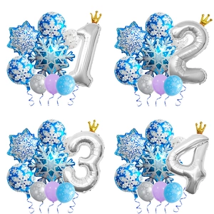 Snowflake Aluminum Film Balloon Combination For Christmas Winter Theme Birthday Party Decorations Frozen Style Crown Number Balloons For Kids Photo Props